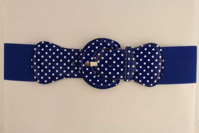 Women Belt Elastic Blue Polka Dots Fashion Hip High Waist Round Buckle M L XL