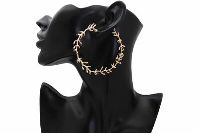 Women Hoop Earrings Gold Metal Hook Branches Greek Style Fashion Jewelry