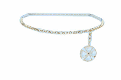 Women Belt Gold Metal Chain Flower Bling Charm Fit Size Night Club Party M L XL