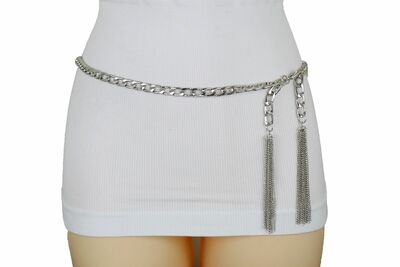 Women Belt Gold Silver Metal Chain Narrow Fashion Tassel Fringes Size XS S M L