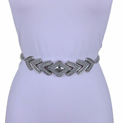 Women belt hip waist silver metal chain arrowhead charm adjustable band xs s m