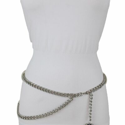 Women belt hip waist silver metal chain lion charm buckle elegant look m l xl