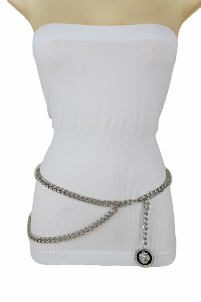 Women Belt Hip Waist Silver Metal Chain Lion Charm Buckle Elegant Look M L XL
