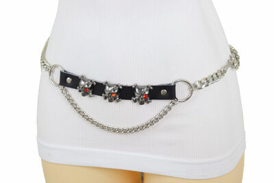 Women Belt Hip Waist Silver Metal Chain Skull Skeleton Pirate Charms Fit XL XXL
