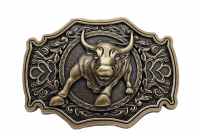 Men Antique Dark Gold Color Metal Belt Buckle Cowboys Western Fashion Bull Rodeo