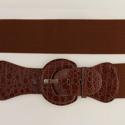 Women belt wide elastic dark mocha fashion hip high waist round buckle xs s m