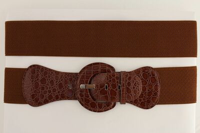 Women Belt Wide Elastic Dark Mocha Fashion Hip High Waist Round Buckle XS S M