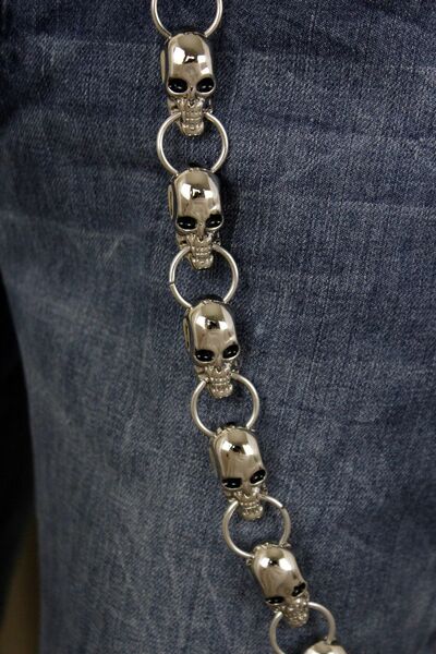 Men Biker Silver Heavy Metal Rider Wallet Chunky Chains Gothic Skeleton Skull