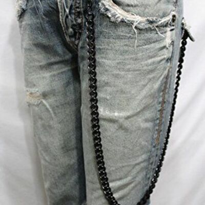 Men black metal long wallet chains keychain thick link chunky punk biker jeans