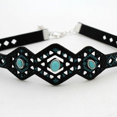 Women black artsy choker necklace ethnic bohemian vintage turquoise blue beads 