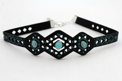 Women Black Artsy Choker Necklace Ethnic Bohemian Vintage Turquoise Blue Beads 