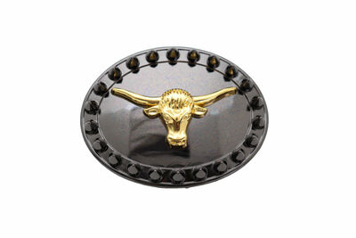 Men Buckle Black Metal Gold Long Horn Cow Bull Texas Western Spikes Cowboy Biker