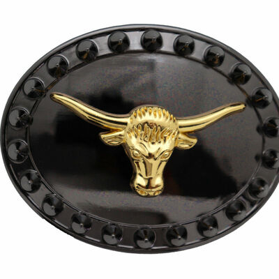 Men buckle black metal gold long horn cow bull texas western spikes rocker biker