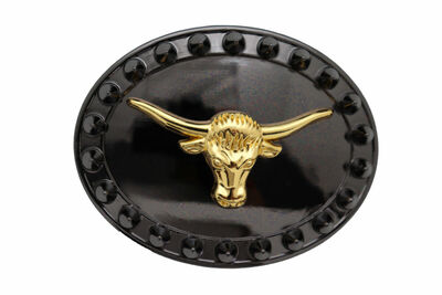 Men Buckle Black Metal Gold Long Horn Cow Bull Texas Western Spikes Rocker Biker