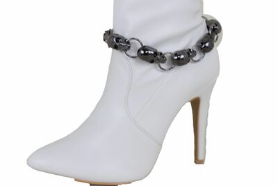 Women Black Boot Chain Anklet Bracelet Shoe Skull Charm Biker Rider Gothic Style