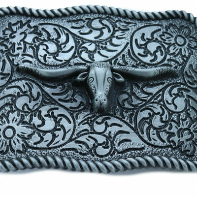 Men day wear buckle silver metal bull square western fashion texas long horn cow