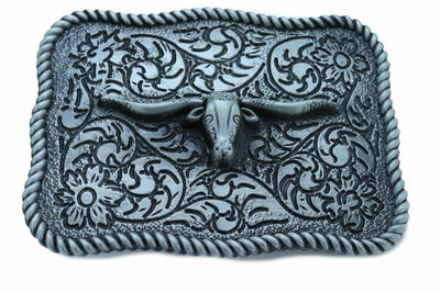 Men Day Wear Buckle Silver Metal Bull Square Western Fashion Texas Long Horn Cow