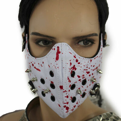 Men face mask mouth muzzle costume white halloween hannibal blood spikes scary 