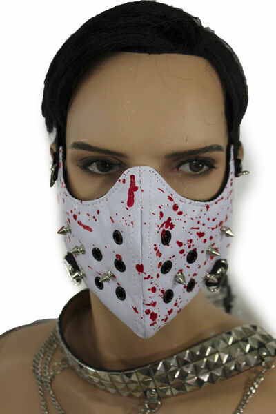 Men Face Mask Mouth Muzzle Costume White Halloween Hannibal Blood Spikes Scary 