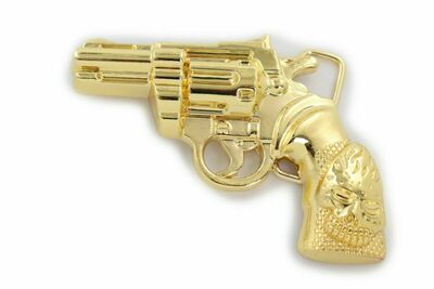 Men Fashion Belt Buckle Gold Metal Western Pistol Revolver Gun Weapon Fire Skull