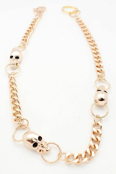 Men Fashion Gold Metal Wallet Chain Links Gothic Skull Charms Key Biker Trucker 