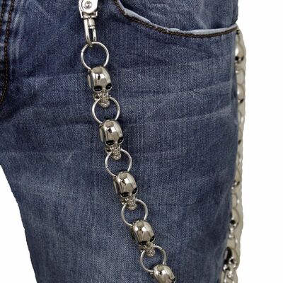 Men fashion silver metal long wallet skull charm chain keychain punk rocker