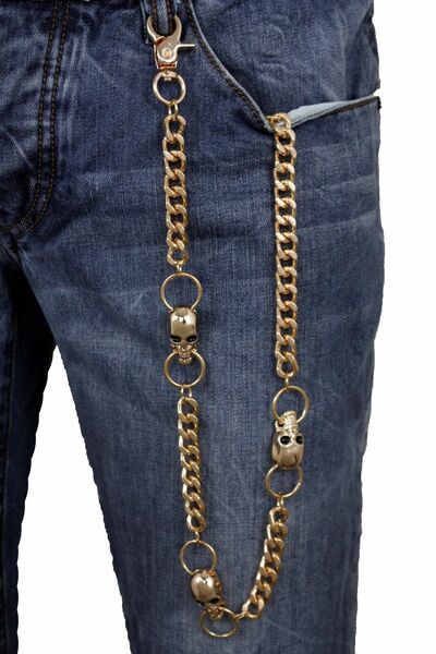 Men Gold Metal Wallet Chain KeyChain Biker Trucker Skeleton Skull Motorcycle