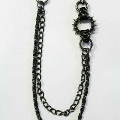 Men metal long wallet chain pewter gunmetal multi spikes charm jean biker