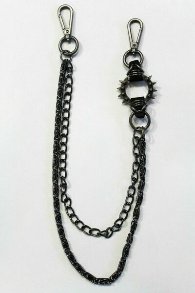Men Metal Long Wallet Chain Pewter Gunmetal Multi Spikes Charm Jean Biker