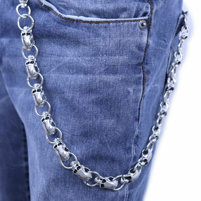 Men motorcycle silver metal wallet chain keychain skulls biker charms