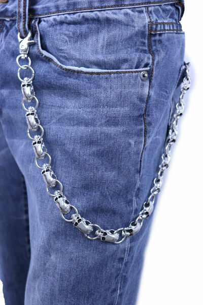 Men Motorcycle Silver Metal Wallet Chain KeyChain Skulls Biker Charms