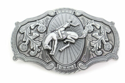 Men Motorcycle Silver Metal Western Belt Buckle Rodeo Horse Cowboy Filigree