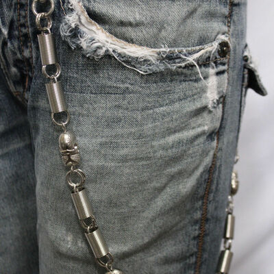 Men silver long wallet chains metal keychain spacers jeans springs skulls charms