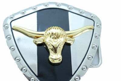Men Silver Metal Cowboy Western Belt Buckle Texas Lone Horn Cow Gold Bull Casual