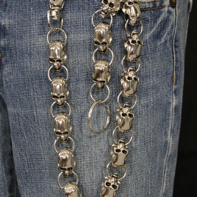 Men silver metal jeans chains wallet keychain punk rocker big skeleton skulls