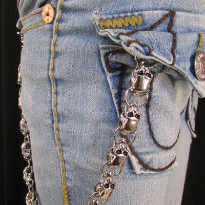 Men silver metal long wallet jean chain men thick link skulls biker chunky truck