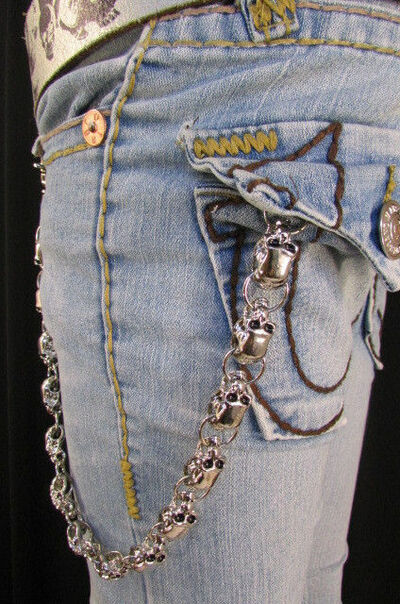Men Silver Metal Long Wallet Jean Chain Men Thick Link Skulls Biker Chunky Truck