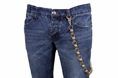 Men Wallet Chain Rocker Dudes Strong Gold Metal Key Ring Skull Biker Trucker