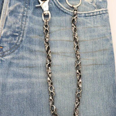 Men wallet chain silver metal long key rocker biker mini skull charms casual day