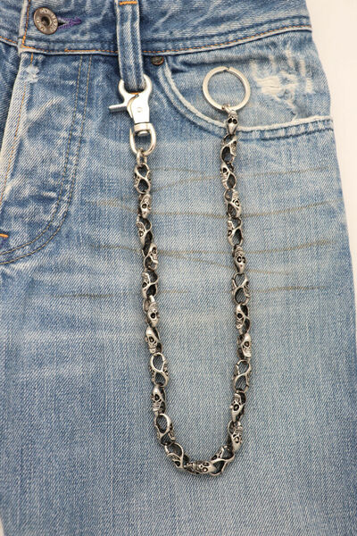 Men Wallet Chain Silver Metal Long Key Rocker Biker Mini Skull Charms Casual Day
