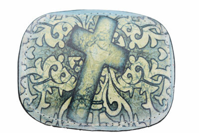 Men Women Belt Buckle Cross Print Western Fashion Casual Look Jeans Pant Look