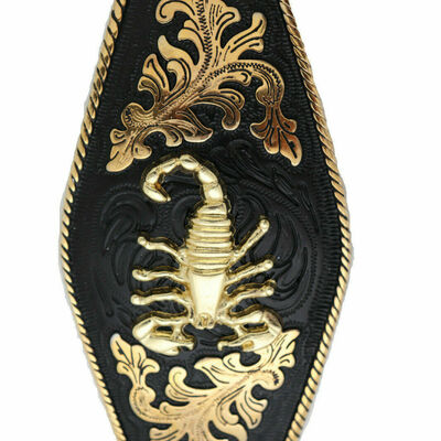 Men women black metal western fashion belt buckle bold gold scorpion filigree