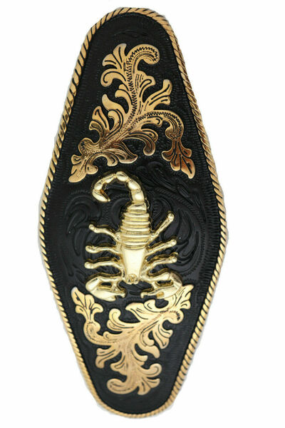 Men Women Black Metal Western Fashion Belt Buckle Bold Gold Scorpion Filigree