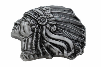 Men Women Dark Silver Metal Buckle Native American Indian Head Cowboys Fashion