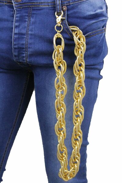 Men Women Gold Metal Wallet Chain Jeans Multiple Chunky Thick Links Strand Biker