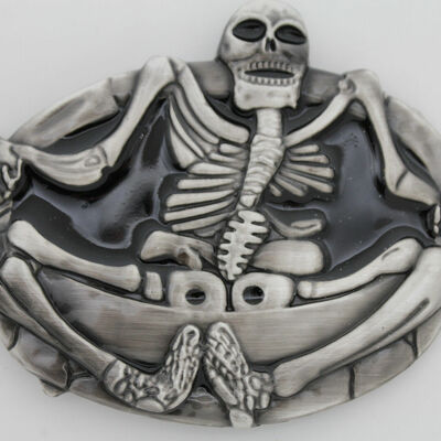 Men women silver belt buckle skull skeleton big oval yoga bones body halloween