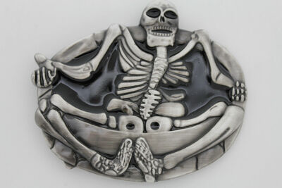 Men Women Silver Belt Buckle Skull Skeleton Big Oval Yoga Bones Body Halloween