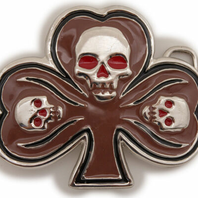 Men women silver belt buckle skull skeleton head brown clover leaf halloween