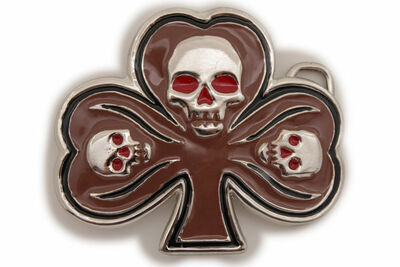Men Women Silver Belt Buckle Skull Skeleton Head Brown Clover Leaf Halloween