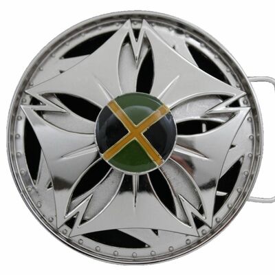 Men women silver metal belt buckle round shape spinning cross jamaica flag